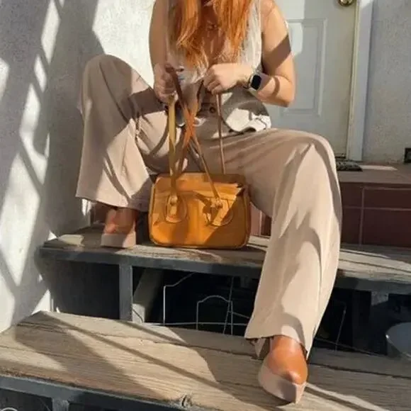 Reformation Mason High Waisted Wide Leg Trouser Pants in Khaki
